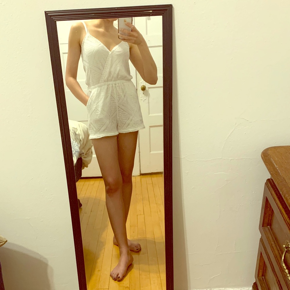 White Crochet Romper